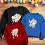 Personalized Cross Birth Flower Bunny Ear Cartoon Character Kid Adult T-shirt Sweatshirt with Name Easter Party Gift for Kids Family