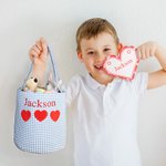 Borsa a secchiello personalizzata con nome ricamato e biglietto a forma di cuore Compleanno San Valentino Regalo di scambio scolastico per bambini