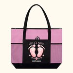 Personalized Cute Pink Blue Baby Footprint Tote Bag with Name and Year Baby Shower Birthday Gift for Baby New Mom