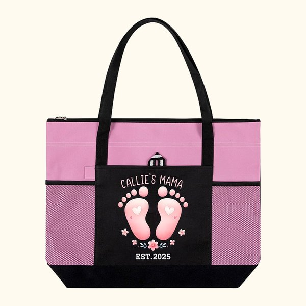 Personalised Cute Pink Blue Baby Footprint Tote Bag with Name and Year Baby Shower Birthday Gift for Baby New Mom