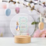 Personalisierte Floral Initial niedlichen Peter Rabbit Acryl LED-Nachtlicht mit hölzernen Basis und Name Home Decor Ostern Party Geburtstag Geschenk für Kinder