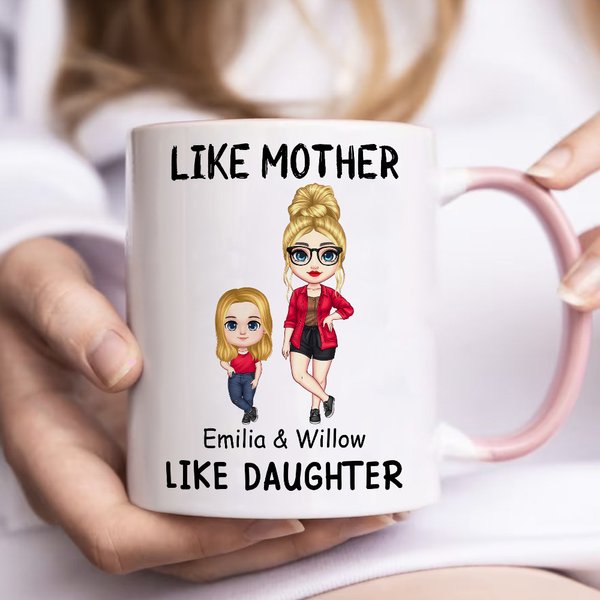 Personalized Like Mother Like Daughter Cartoon Character 11 oz Ceramic Mug with Name Mother's Day Birthday Gift for Women