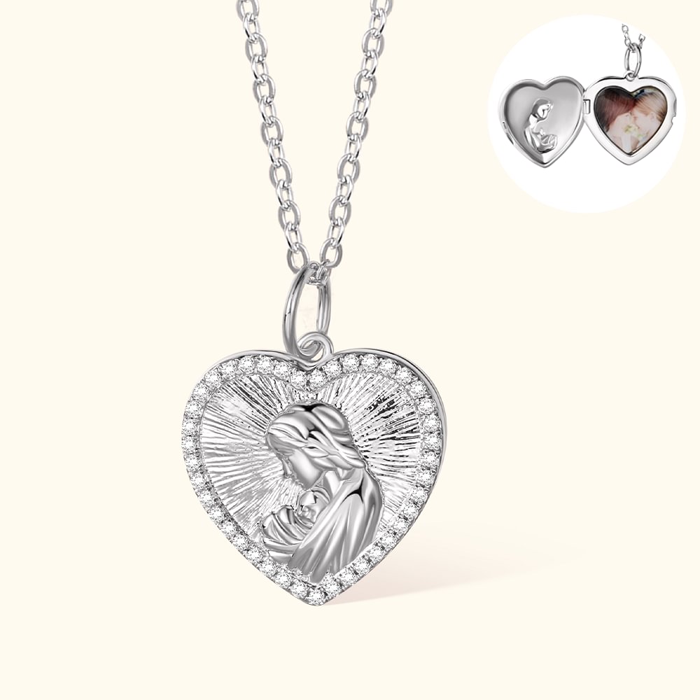 Collier Photo Personnalisé avec Photo Pendentif Médaillon Orné de Zircon Cadeau Anniversaire Fête des Mères pour Mère Femme