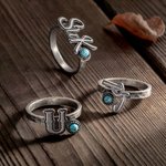 Personalized Simple Line Design Turquoise Ring with Initial Western Culture Jewelry Birthday Gift for Women Cowgirl Lovers