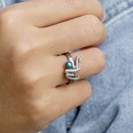Personalized Simple Line Design Turquoise Ring with Initial Western Culture Jewelry Birthday Gift for Women Cowgirl Lovers