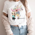 Personalized Cross Birth Flower Bunny Ear Cartoon Character Kid Adult T-shirt Sweatshirt with Name Easter Party Gift for Kids Family