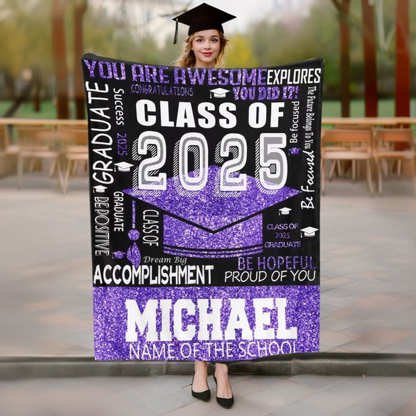 Couverture Multicolore de Fin d'Études Personnalisée avec Texte et École Classe 2024 Cadeau Fin d'Études pour les Diplômés