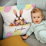Personalized Quirky Easter Egg Bunny Soft Throw Pillow Cover with Name Easter Party Home Decor Gift for Kids
