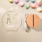 Personalisierte Floral Initial niedlichen Peter Rabbit Acryl LED-Nachtlicht mit hölzernen Basis und Name Home Decor Ostern Party Geburtstag Geschenk für Kinder