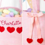 Borsa a secchiello personalizzata con nome ricamato e biglietto a forma di cuore Compleanno San Valentino Regalo di scambio scolastico per bambini