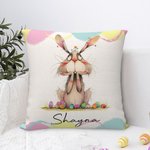 Personalized Quirky Easter Egg Bunny Soft Throw Pillow Cover with Name Easter Party Home Decor Gift for Kids