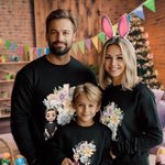 Personalized Cross Birth Flower Bunny Ear Cartoon Character Kid Adult T-shirt Sweatshirt with Name Easter Party Gift for Kids Family