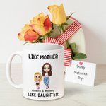 Personalized Like Mother Like Daughter Cartoon Character 11 oz Ceramic Mug with Name Mother's Day Birthday Gift for Women
