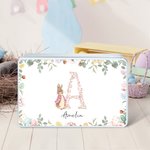 Personalised Cute Peter Rabbit Floral Initial Easter Biscuit Tin Storage Box with Name Easter Party Birthday Gift for Kids