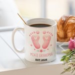 Personalized Baby Footprint 11 oz 15 oz Ceramic Mug with Name and Year Birthday Baby Shower Gift for New Parents Mom Dad