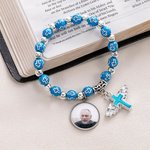 Bracciale commemorativo con cordone elastico personalizzata con foto e croce a forma di ali regalo di Natale religioso per cristiani