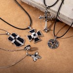 Personalized Punk Cross Compass Photo Projection Necklace Gothic Style Jewelry Anniversary Birthday Gift for Family Friends Rock Lovers