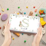 Personalised Cute Peter Rabbit Floral Initial Easter Biscuit Tin Storage Box with Name Easter Party Birthday Gift for Kids