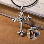 Personalized Punk Cross Compass Photo Projection Necklace Gothic Style Jewelry Anniversary Birthday Gift for Family Friends Rock Lovers