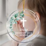 Personalized Floral Leaf Cross Ornament with Name Birthday Baptism Christening Gift for Boys Girls