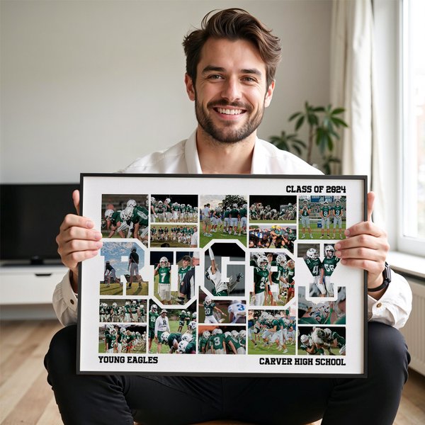 Personalised Soccer Basketball Cheer Photo Collage Canvas Painting with Team Name Birthday Home Decor Gift for Sport Coach