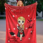 Personalisierte Multicolor Grad Hut Scroll Cartoon Graduation Charakter weiche Decke mit Namen Klasse von 2025 Geburtstag Graduierung Geschenk für Absolventen