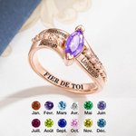 Bague Personnalisée avec Texte et Pierre de Naissance Classe de 2024 Bijoux Gravés Cadeau de Fin d'Études pour Femme