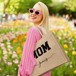 Personalized Leopard Print Love Heart 1-12 Names Reusable Large Jute Tote Bag with Nickname Mother's Day Birthday Gift for Women