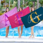 Personalized Multicolor Initial Quick Dry Oversized Beach Towel with Name Summer Travel Essential Birthday Gift for Family Kids
