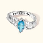 Bague Personnalisée avec Texte et Pierre de Naissance Classe de 2024 Bijoux Gravés Cadeau de Fin d'Études pour Femme
