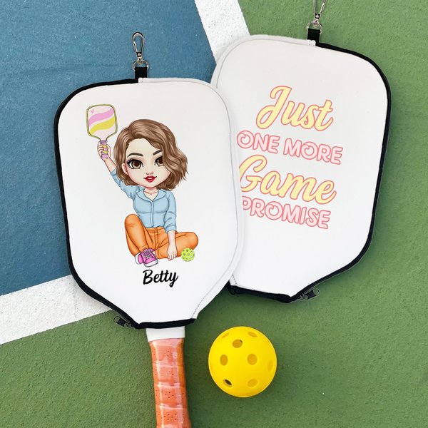 Personlig tecknad flicka med dragkedja Pickleball Paddle Skyddshölje med namn och hängande klämma Sporttillbehör Födelsedagspresent för Pickleball-älskare