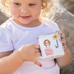 Personalized Cartoon Mini Boss Character Birth Flower 12 oz Enamel Mug with Name Back to School Birthday Gift for Boys Girls