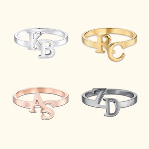 Personalised Mini Double Initials Design Ring Dainty Jewelry Birthday Anniversary Mother's Day Gift for Mom Girlfriend Sisters