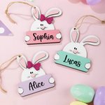 Personalized Cute Bow Bunny Wooden Easter Basket Tag with Name Holiday Decor Easter Birthday Party Favor Gift for Kids