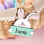 Personalized Cute Bow Bunny Wooden Easter Basket Tag with Name Holiday Decor Easter Birthday Party Favor Gift for Kids