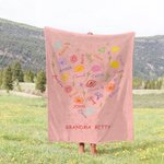 Personalized Word Cloud Birth Flower Heart Soft Family Blanket with 1-15 Names Mother's Day Birthday Housewarming Gift for Grandma Mom