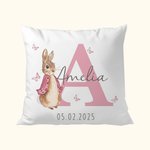 Fodera per cuscino personalizzata con coniglio Peter Rabbit e nome decorazione per cameretta regalo di babyshower per bambini