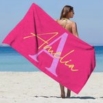 Personalized Multicolor Initial Quick Dry Oversized Beach Towel with Name Summer Travel Essential Birthday Gift for Family Kids
