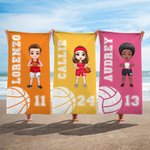 Asciugamano da spiaggia assorbente personalizzato con nome e numero essenziale per vacanze al mare regalo per amanti di basket e pallavolo