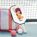 Personalized Cartoon Girl Zipper Pickleball Paddle Protective Cover with Name and Hanging Clip Sports Accessories Birthday Gift for Pickleball Lovers