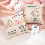 Personlig söt barnliknande krona sockerrör tandfé kudde med namn och ficka första tand förlorad födelsedagspresent för pojkar flickor