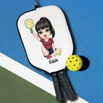Personalized Cartoon Girl Zipper Pickleball Paddle Protective Cover with Name and Hanging Clip Sports Accessories Birthday Gift for Pickleball Lovers