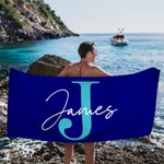Personalized Multicolor Initial Quick Dry Oversized Beach Towel with Name Summer Travel Essential Birthday Gift for Family Kids