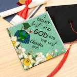 Personalized Glitter Birth Flower Back View Student I Did My Best Graduation Cap Topper Decoration with Name and Year Graduation Gift for Graduates