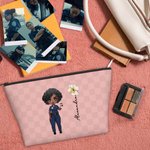 Personlig Poliskvinna Tecknad karaktär Födelseblomma Sminkväska med namn Gradering Födelsedagspresent för kvinnlig polis