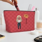 Personlig Poliskvinna Tecknad karaktär Födelseblomma Sminkväska med namn Gradering Födelsedagspresent för kvinnlig polis