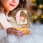 Gepersonaliseerd Schattig Teddybeer Bloem Voorletter Acryl LED Nachtlampje met Naam en Houten Basis Kinderdag Home Decor Verjaardagscadeau voor Jongens Meisjes