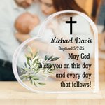 Personalized Cross Heart-shaped Acrylic Plaque with Name and Text Communion Party Home Decor Christening Baptism Gift for Family Friend