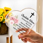 Personalized Cross Heart-shaped Acrylic Plaque with Name and Text Communion Party Home Decor Christening Baptism Gift for Family Friend