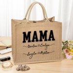 Personalized Leopard Print Love Heart 1-12 Names Reusable Large Jute Tote Bag with Nickname Mother's Day Birthday Gift for Women